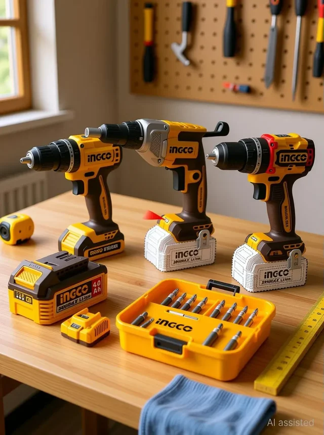 INGCO COSLI250591 20V Cordless Combo Tool Kit | Brushless Impact Drill CIDLI206681, Drywall Screwdriver & Rotary Hammer Set