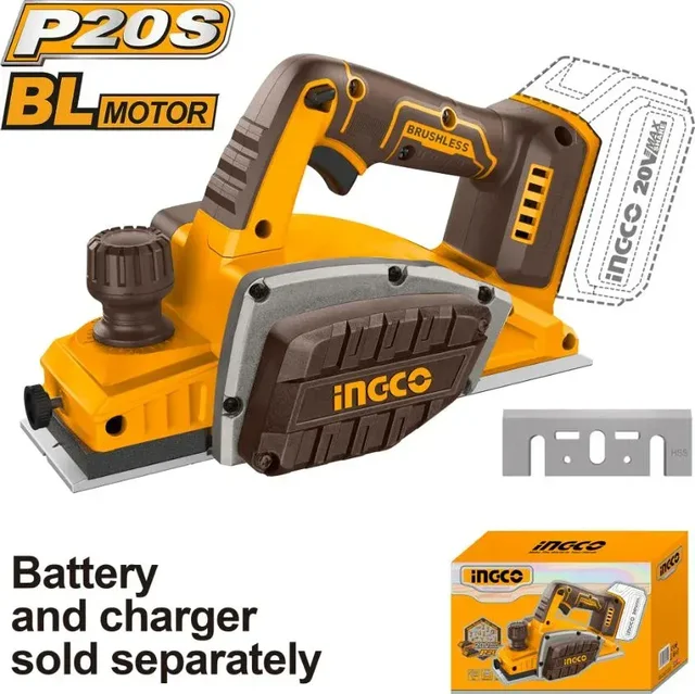 INGCO CRLI20401 20V Cordless Planer | 14000 RPM | 82mm Planing Width | 2mm Planing Depth | Heavy-Duty Aluminum Base | Parallel Guide