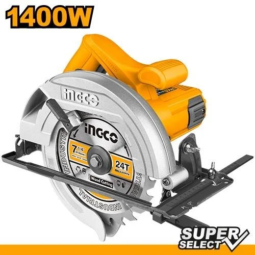 INGCO CS18538 1400W Circular Saw | 4800 RPM | 185mm Blade | 65mm Cutting Depth at 90� | 45mm at 45� | Adjustable Bevel & Depth