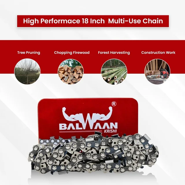 Balwaan Krishi Balwaan CN-18U 18 Inch Ultimate Chainsaw Chain | Heavy-Duty Replacement Cutting Chain For Wood Cutting, Logging & Tree Trimming Tools | Chainsaw Accessory & Spare Part | MTAK-AC-CH-5797