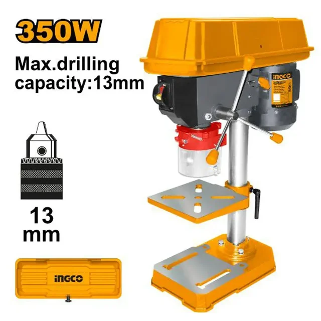INGCO DP133505 350W Bench Drill Press | 580-2650 RPM | 13mm Max Drilling Capacity | 5-Speed Settings | Adjustable Work Table | 50mm Spindle Travel | 19kg