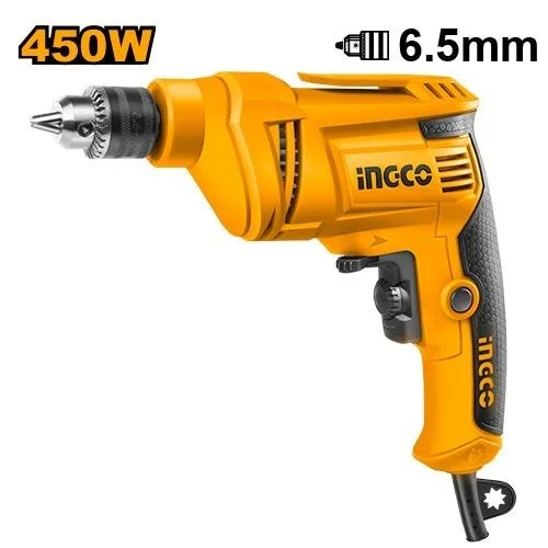 INGCO ED4508 450W Electric Drill | 0-4300 RPM Variable Speed | 6.5mm Drilling Capacity | Forward & Reverse | Extra Carbon Brushes