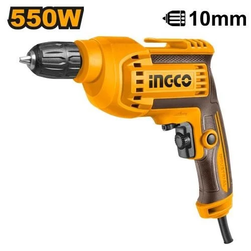 INGCO ED550382 550W Electric Drill | 0-3300 RPM | 10mm Keyless Chuck | Variable Speed | Forward & Reverse | Extra Carbon Brushes