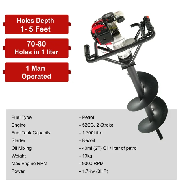 Balwaan Krishi Balwaan BE-52 Tree Planter 52cc 2 Stroke Petrol Engine with Double Gearbox, Tool Kit & User Manual , Without Bit - MTAK-EN-EA-711