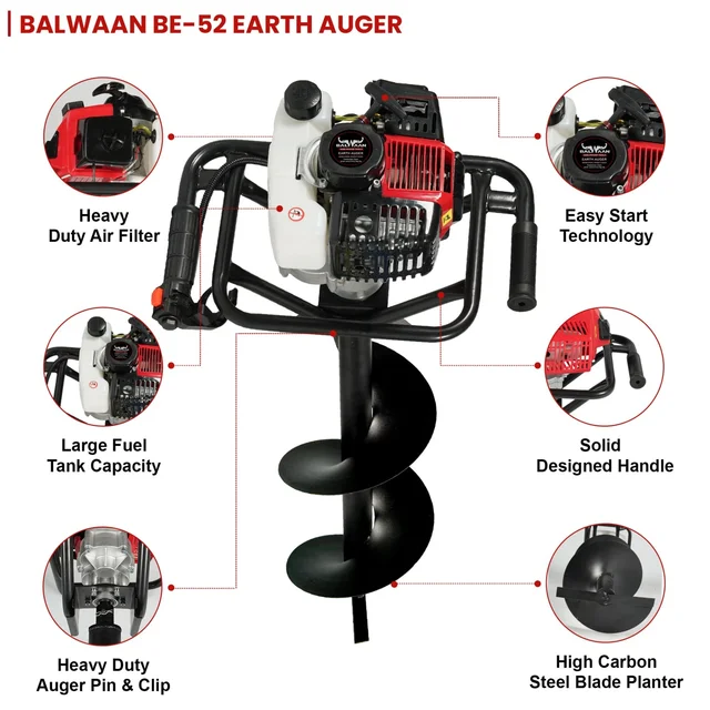Balwaan Krishi Balwaan BE-52 Tree Planter 52cc 2 Stroke Petrol Engine with Double Gearbox, Tool Kit & User Manual , Without Bit - MTAK-EN-EA-711