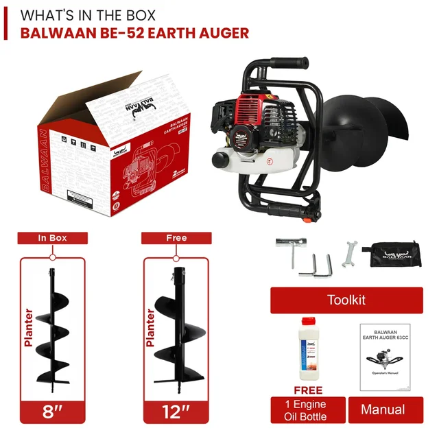 Balwaan Krishi Balwaan BE-52 Tree Planter 52cc 2 Stroke Petrol Engine with Double Gearbox, Tool Kit & User Manual , Without Bit - MTAK-EN-EA-711