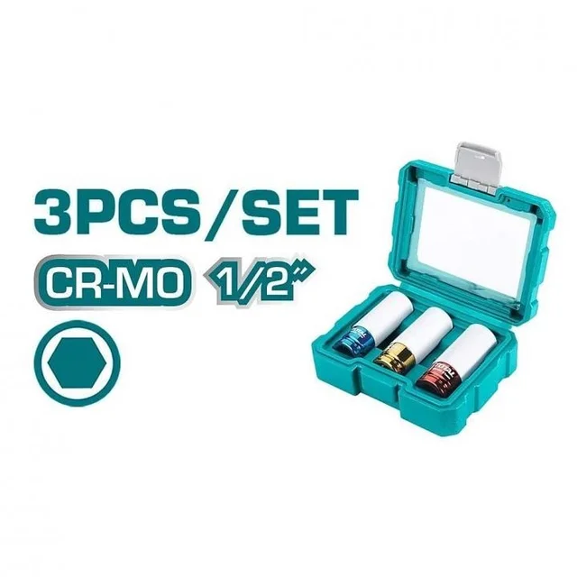 Total Tools TOTAL TOOLS 3-Piece 1/2" Non-Marring Lug Nut Socket Set (17, 19, 21mm) in CrMo Steel with Nylon Sheath and Color Mirror Processing - THMLNS031