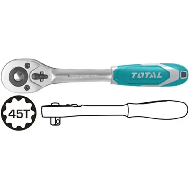 Total Tools TOTAL TOOLS 1/2" 45T 260mm Ratchet Wrench with Cr-V and Cr-Mo Steel Construction - THT106126