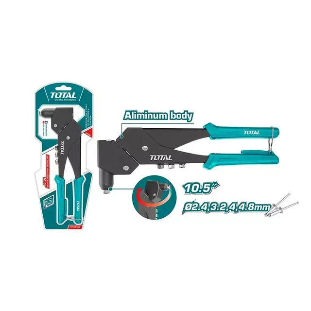 Total Tools TOTAL TOOLS 10.5" 360 Swivel Head Hand Riveter with Steel and Aluminum Construction (Supports 2.4mm, 3.2mm, 4.0mm, and 4.8mm Rivets) - THT32106