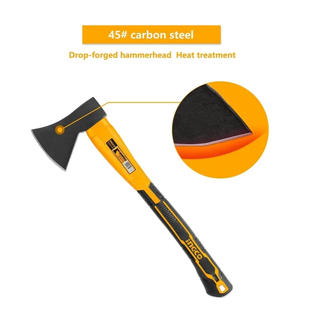 INGCO HAX02012508 1250g Fiberglass Handle Axe | Drop-Forged 45# Carbon Steel Head | Heat Treated | Durable Design
