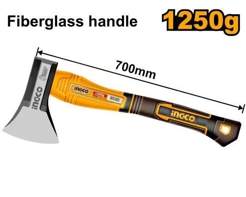 INGCO HAX0811250 1250g Fiberglass Handle Axe | Drop-Forged 45# Carbon Steel Head | Heat Treated | Strong Grip