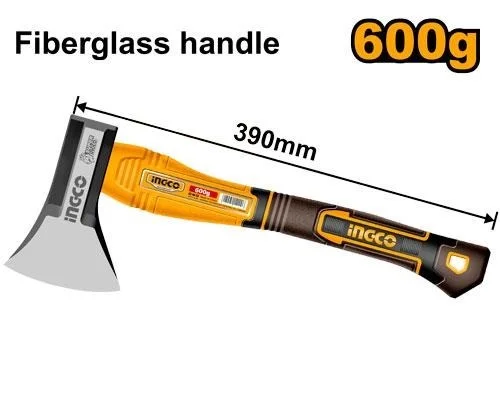 INGCO HAX081600 500g Fiberglass Handle Axe | Drop-Forged 45# Carbon Steel Head | Heat Treated | Comfortable Grip