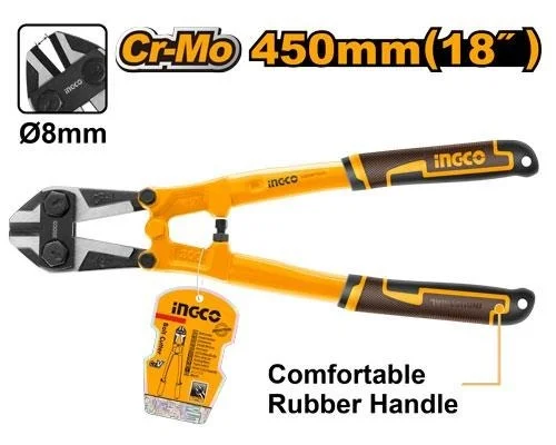 INGCO HBC0818 18" Bolt Cutter | Cr-V Blade | Black Finish & Polish | TPR Two-Color Handle | Heavy Duty