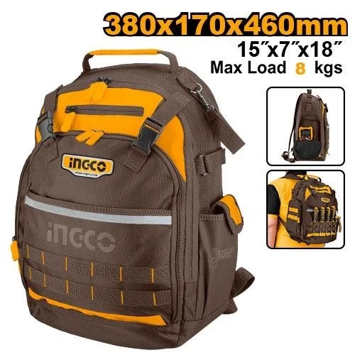 INGCO HBP01028 Tool Backpack | 1680D Polyester Oxford | 8kg Max Load | 38x17x46cm | Rigid Frame | Internal & External Pockets