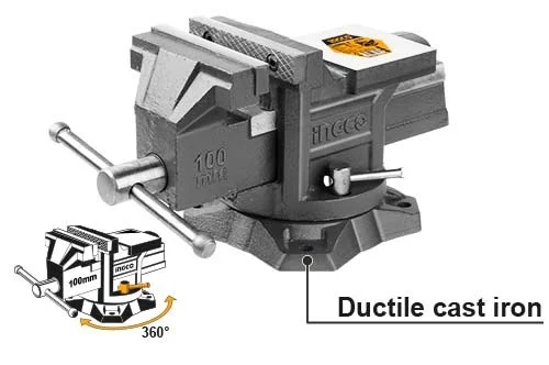 INGCO HBV088 8 Inch Bench Vice | 200mm Ductile Cast Iron | 2500kg Clamping Force | Swivel Base & Anvil