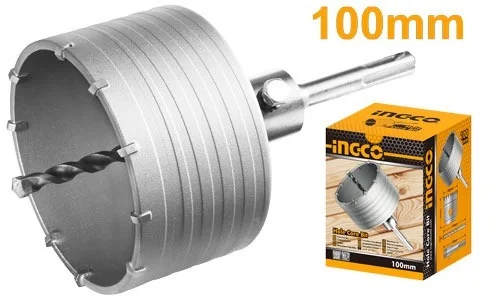 INGCO HCB1001 100mm 4" TCT Hole Core Bit | 10 TCT Blades | 110mm Adaptor | 8x110mm Masonry Drill Bit