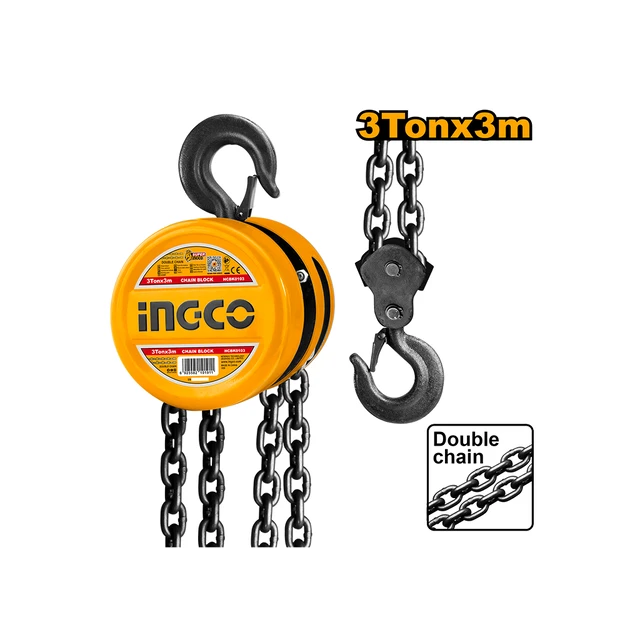 INGCO HCBK0103 3 Ton Chain Block | 3m Lift Height | Manual Chain Hoist | Heavy Duty Lifting Tool