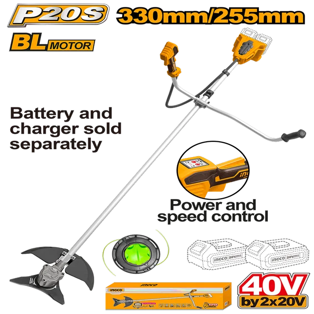 INGCO Cordless string trimmer and brush cutter CSTLI20018 features Brushless Motor for practical, reliable performance in everyday workshop tasks.