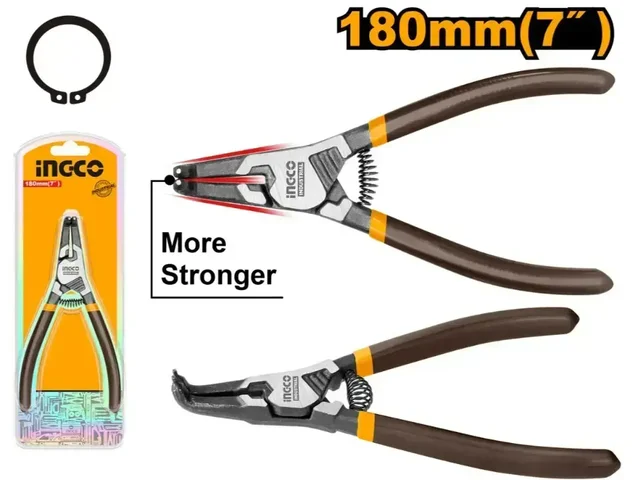 INGCO HCCP261802 7" Bent Head External Circlip Pliers | 180mm | 1.8mm Head Diameter | Circlip Ring Pliers