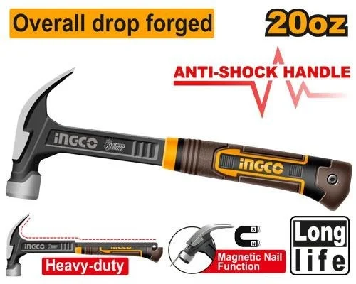 INGCO HCH81020L 20oz Claw Hammer 560g | 355mm Anti-Shock Handle | Magnetic Nail Function | Drop-Forged Head