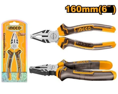 INGCO HCP08168 6 Inch Combination Pliers | 160mm | Polished Finish | Anti-Rust Protection | Two-Color Handle
