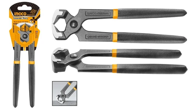 INGCO HCPP02200 8" Carpenter Pliers | 200mm Cr-V | Black Finish & Polish | Plastic Handle | Carpentry Tool