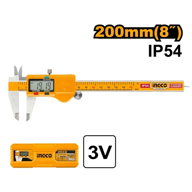 INGCO HDCD28200 200mm Digital Caliper | 0.01mm Resolution | IP54 | Metric & Inch Conversion