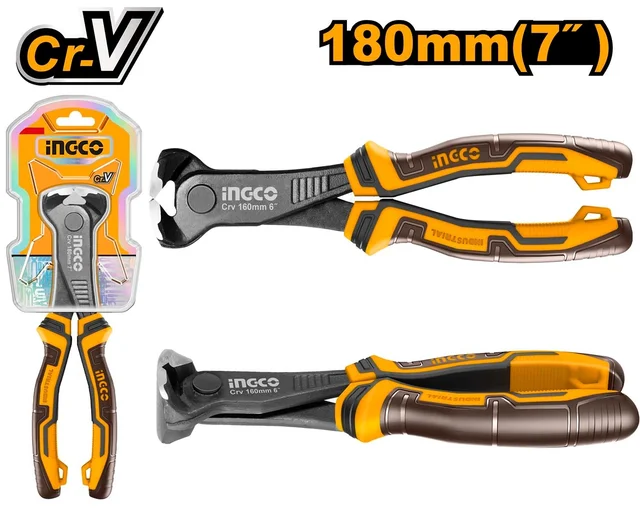INGCO HECP02180 7 Inch End Cutting Pliers | 180mm Cr-V Steel | Black Finish & Polish | Heavy-Duty Wire Cutter