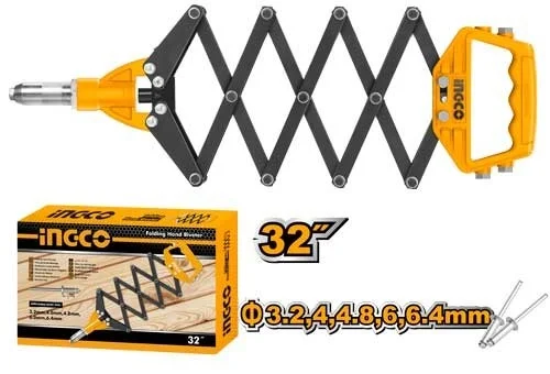 INGCO HFOR321 32 Inch Folding Hand Riveter | 815mm | 3.2-6.4mm Rivet Sizes | Heavy Duty Riveting Tool