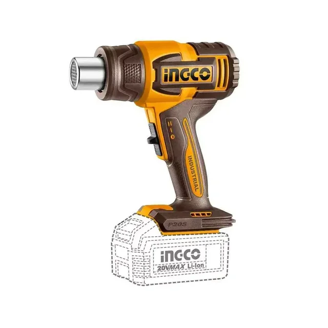 INGCO HGLI20085 20V Cordless Heat Gun | 300/580�C Dual Temperature | 100/200 L/min Airflow | 2 x 4.0Ah Batteries & 4A Charger | 4 Nozzles
