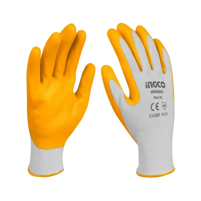 INGCO HGNG04 Nitrile Work Gloves | XL | Oil Environment Protection | Nitrile Coated Palm | Grip Gloves