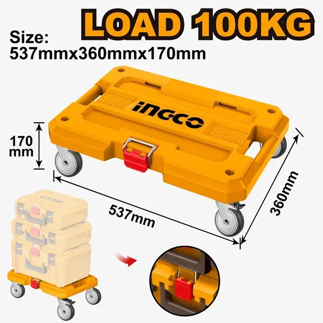 INGCO HHWB61001 Rolling Tool Board | 100kg Load Capacity | 537 x 360mm | 4" PP+PVC Casters