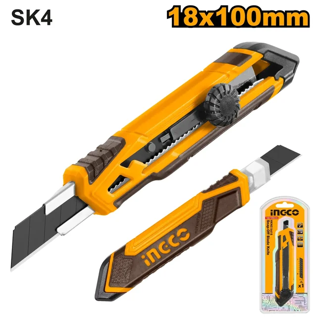 INGCO HKNS16618 18mm Snap-Off Blade Knife | 150mm Utility Cutter | SK5 Blade | Round Push Button
