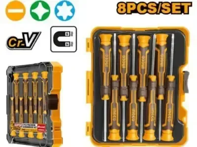 INGCO HKSD0818 8-Piece Precision Screwdriver Set | CR-V | SL, PH & Torx | 50mm Bits | Comfort Grip Handle