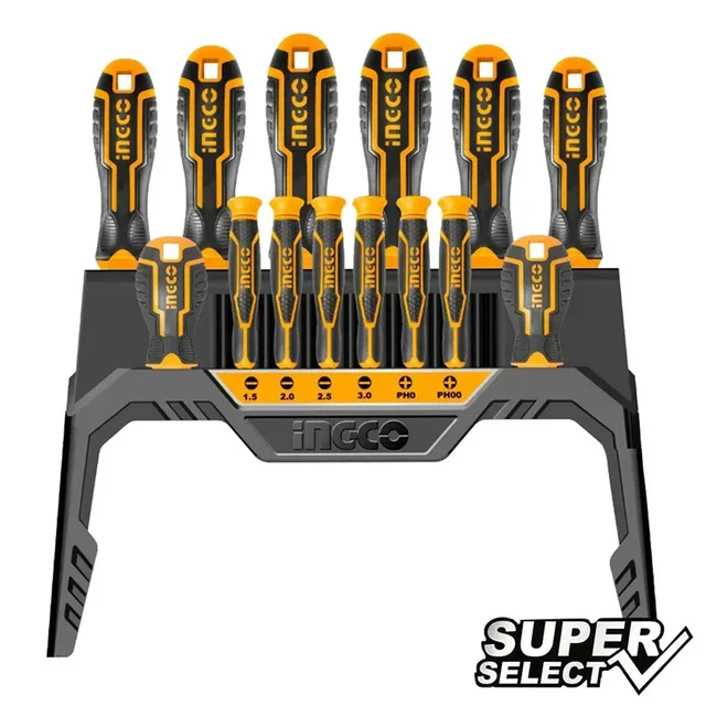 INGCO HKSD1428 14-Piece Screwdriver Set | 8 CR-V Screwdrivers & 6 Precision Screwdrivers | Phillips & Slotted