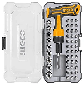 INGCO HKSDB0478 47-Piece T-Handle Ratchet Screwdriver Set | 35 Bits | 9 Sockets | SL, PH, PZ, Torx & Hex