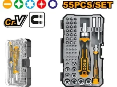INGCO HKSDB0558 55-Piece Screwdriver Bits Set | S2 Steel | 21 Standard & 20 Precision Bits | PH, PZ, SL, Torx & Hex