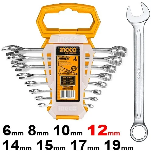 INGCO HKSPA1088 8-Piece Combination Spanner Set | 6-19mm | Fine Polished | Metric Wrench Set