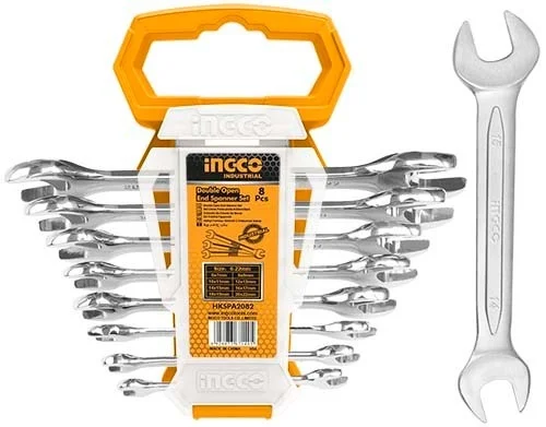 INGCO HKSPA2088 8-Piece Double Open End Spanner Set | 6-22mm | Fine Polished | Metric Wrench Set