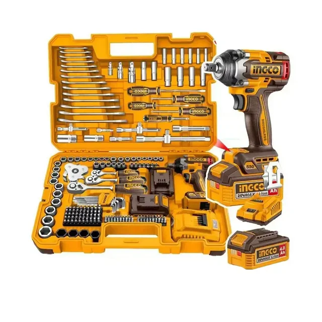 INGCO HKTHP41723 172-Piece Tool Set with 20V Cordless Impact Wrench | CIWLI20551 | 550Nm Fastening Torque | 700Nm Breakaway Torque | 1/2" Drive
