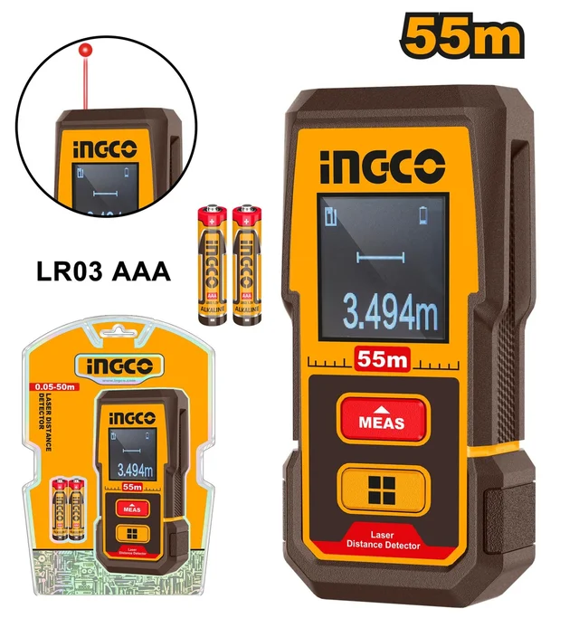 INGCO HLDD05086 Laser Distance Detector | �2.0mm Accuracy | Class 2 Laser | Area & Volume Measurement