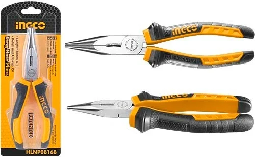 INGCO HLNP08168 6 Inch Long Nose Pliers | 160mm | Polished Finish | Anti-Rust Protection | Two-Color Handle