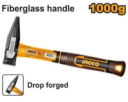 INGCO HMH821000 1000g Machinist Hammer | Fiberglass Handle | Drop-Forged 45# Carbon Steel Head | Heat Treated