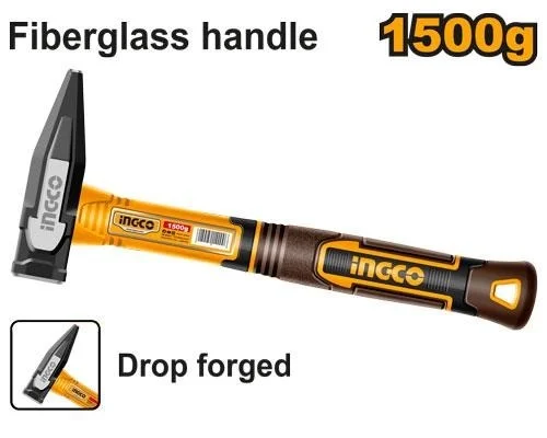 INGCO HMH821500 1500g Machinist Hammer | Fiberglass Handle | Drop-Forged 45# Carbon Steel Head | Heat Treated