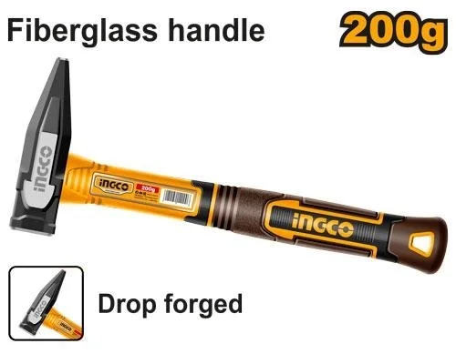 INGCO HMH82200 200g Machinist Hammer | Fiberglass Handle | Drop-Forged 45# Carbon Steel Head | Heat Treated