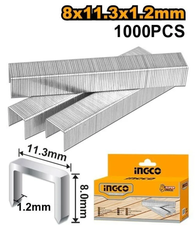 INGCO STS0208 8mm Staples 1000-Piece Box | 1.2mm Width | HSG1404 HSG1405 HSG1406 HSG1407 Compatible