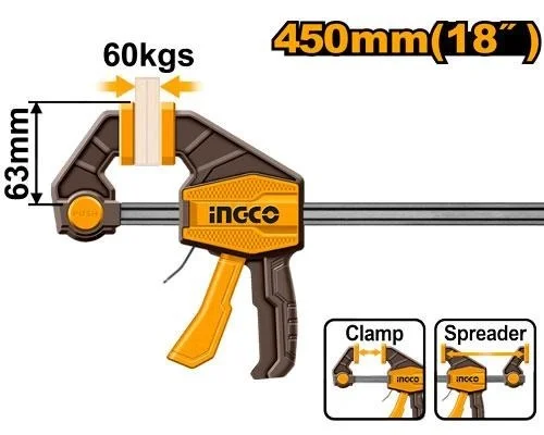 INGCO HQBC01603 Quick Bar Clamp 63x150mm | 60kg Max Clamping Force | 5x18mm Iron Bar | Quick Clamp