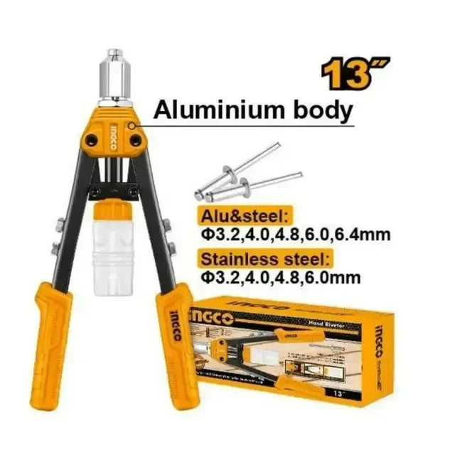 INGCO HR131 13 Inch Hand Riveter | Steel & Aluminium Rivet Gun | 3.2-6.4mm Rivet Capacity | Heavy Duty