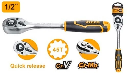 INGCO HRTH0812BL 1/2 Inch Extendable Ratchet Wrench | 72T | 340-450mm | Cr-V + CrMo Steel