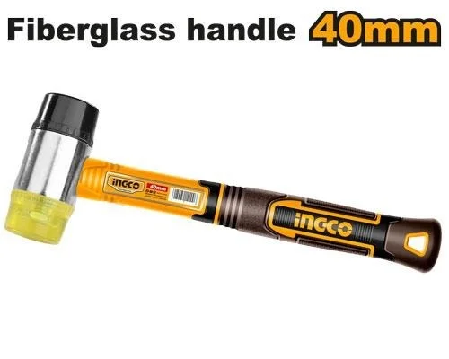 INGCO HRUH8940 40mm Rubber & Plastic Hammer | Fiberglass Handle | Soft Face | Workpiece Protection